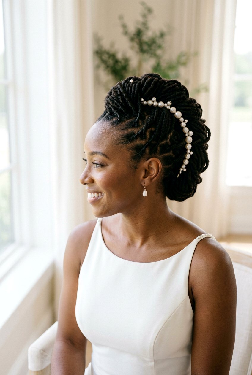 Faux Hawk Loc Bun with Pearls - 20 bridal loc bun with pearls - 20 bridal loc bun with pearls