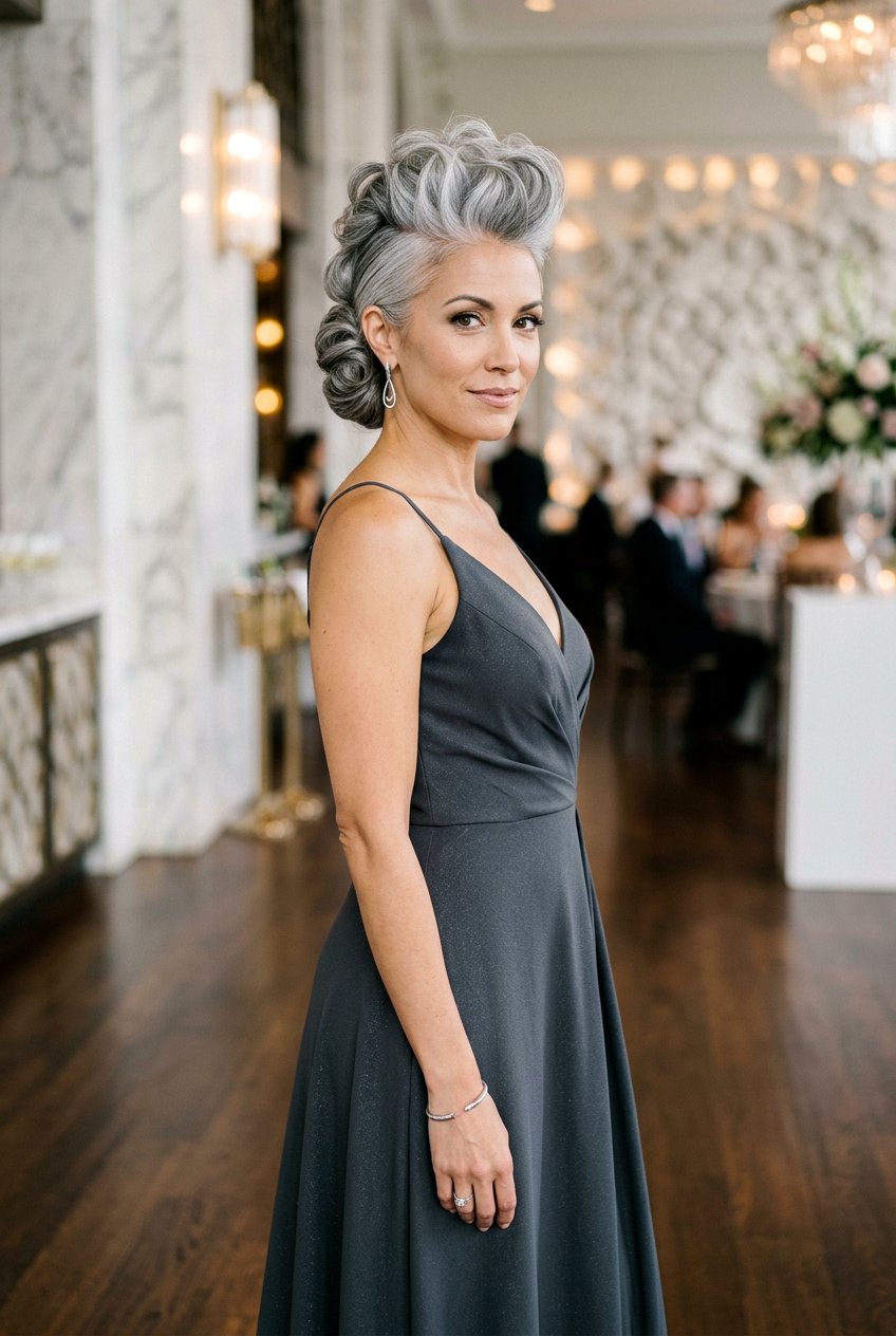 Faux Hawk Updo - 20 wedding guest hairstyle for naturally gray hair - 20 wedding guest hairstyle for naturally gray hair