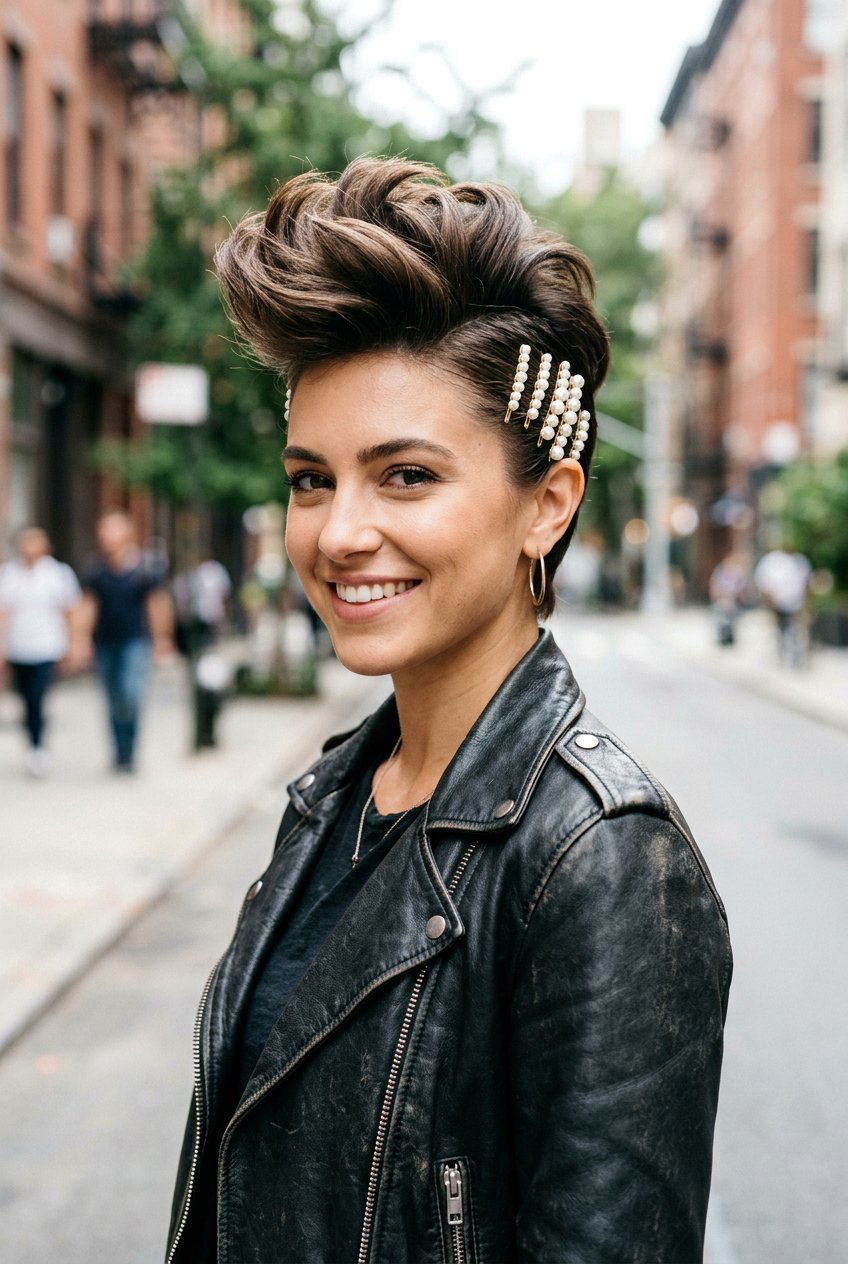 Faux Hawk With Pearl Bobby Pin Details - 20 school hairstyle with pearl clips - 20 school hairstyle with pearl clips
