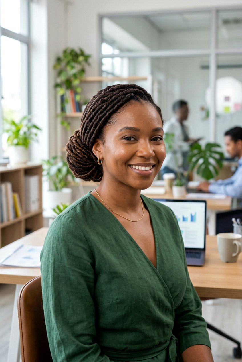 Faux Locs Bun - 20 office friendly braided hairstyles for black women - 20 office friendly braided hairstyles for black women