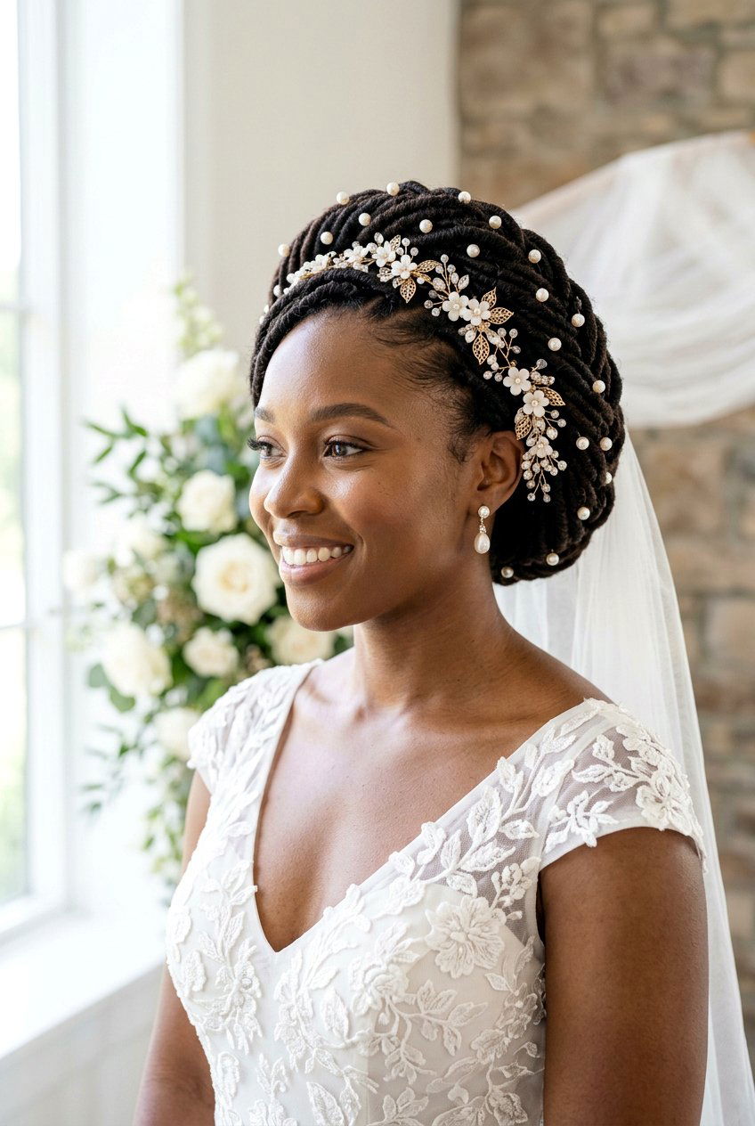 Faux Locs Halo Updo for Brides - 20 bridal faux loc updo - 20 bridal faux loc updo