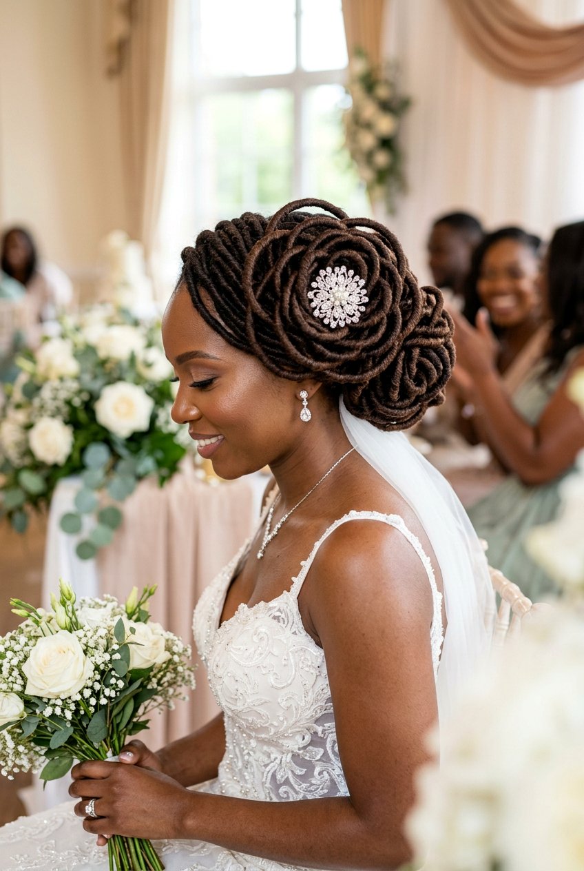 Faux Locs Petal Bun Bridal Updo - 20 bridal faux loc updo - 20 bridal faux loc updo