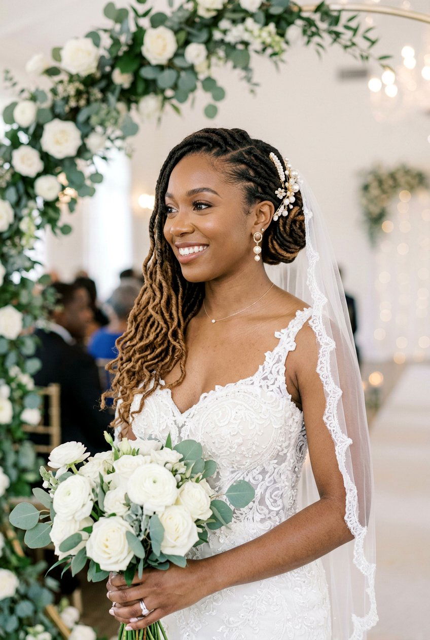 Faux Locs Pinned Back Bridal Updo - 20 bridal faux loc updo - 20 bridal faux loc updo