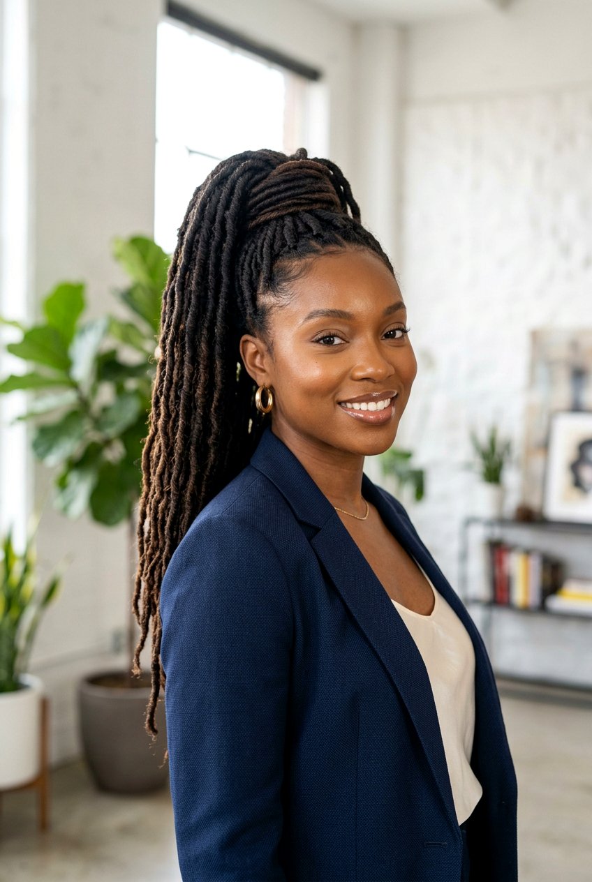 Faux Locs Ponytail - 20 black women office hairstyle ideas - 20 black women office hairstyle ideas
