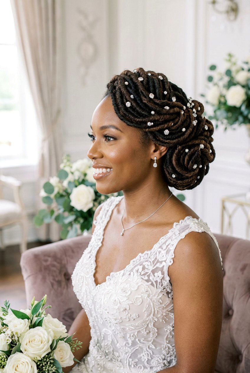 Faux Locs Roll and Tuck Bridal Updo - 20 bridal faux loc updo - 20 bridal faux loc updo