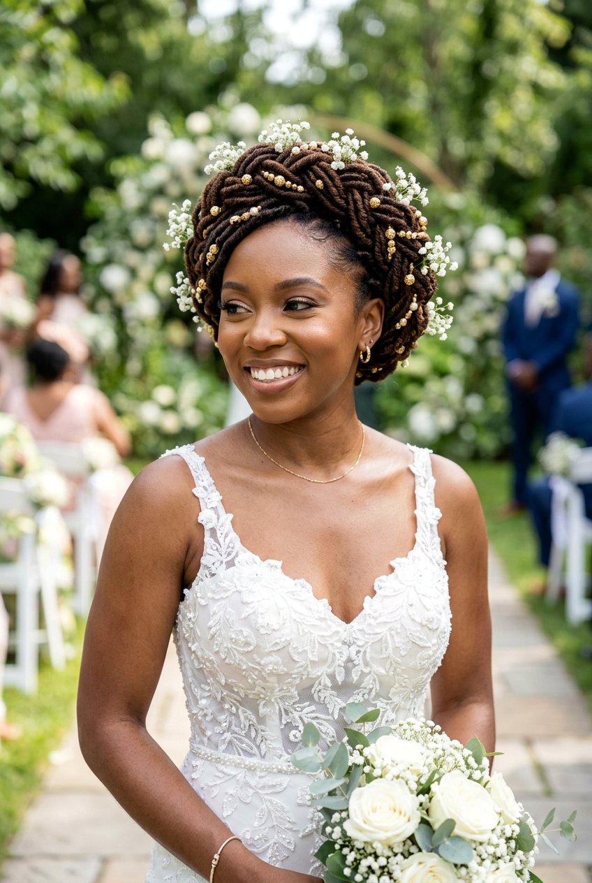 Faux Locs Twisted Crown Updo for Brides - 20 bridal faux loc updo - 20 bridal faux loc updo