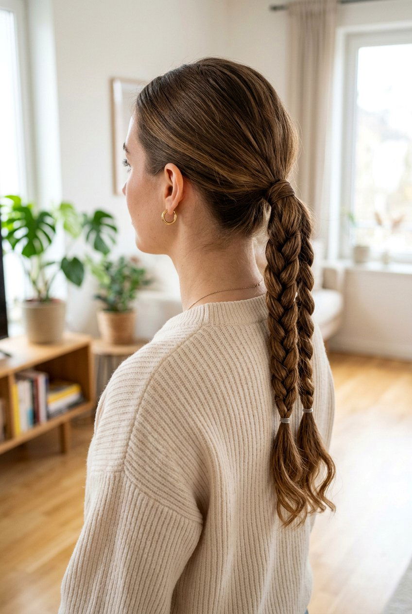 Faux Twin Braids Ponytail for Moms - 20 easy hairstyles for moms - 20 easy hairstyles for moms