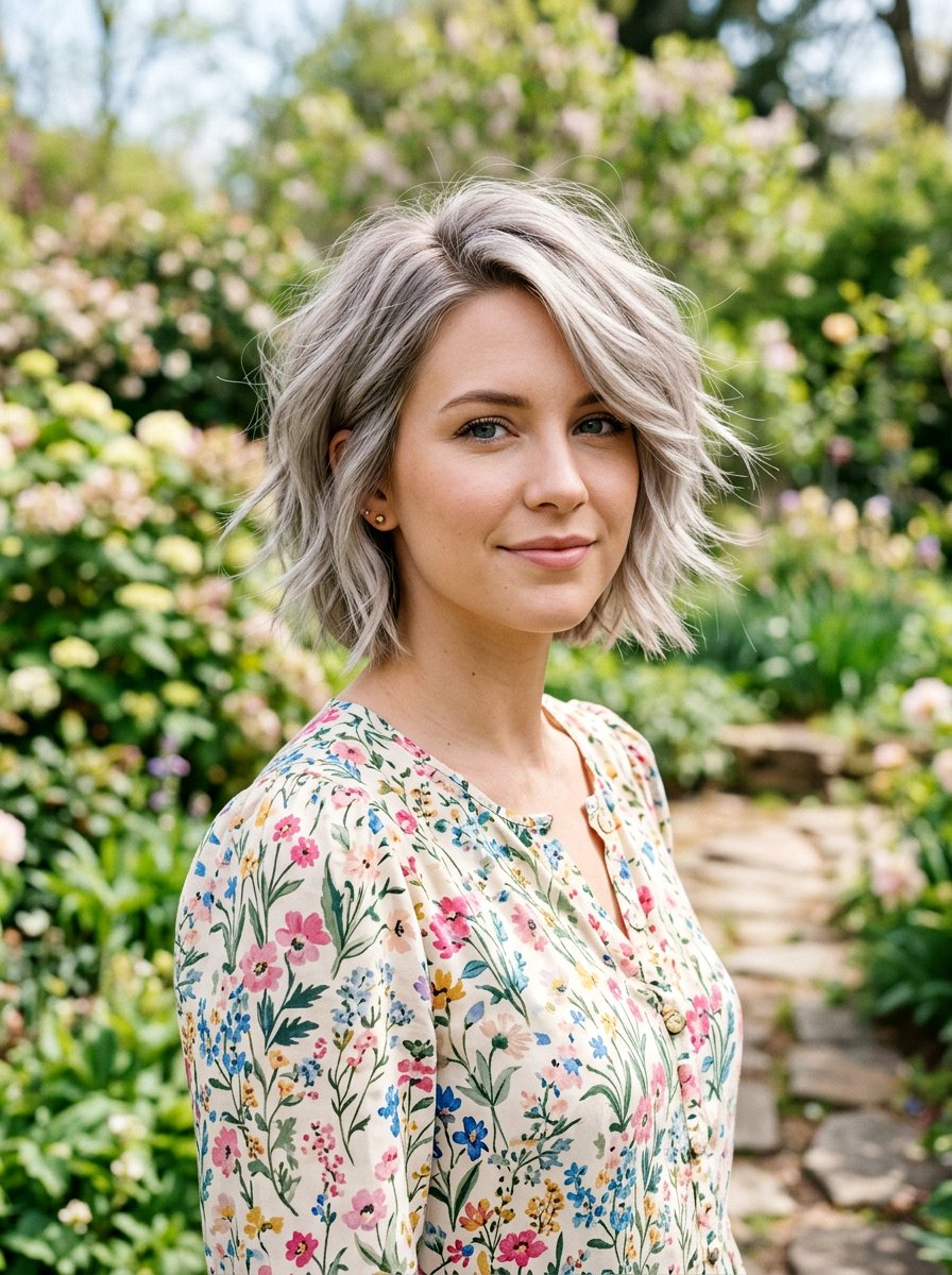 Feathered Ash Bob - 20 polished gray bob hair color - 20 polished gray bob hair color