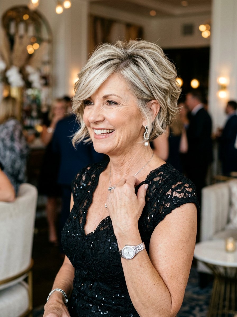 Feathered Bob With Deep Side Part - 20 short feathered bob for women over 60 - 20 short feathered bob for women over 60