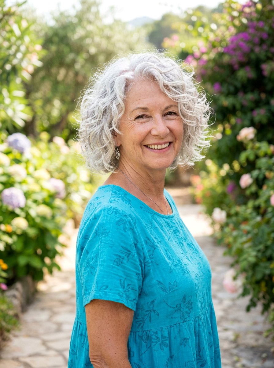 Feathered Curly Bob - 20 silver feathered haircut for older women - 20 silver feathered haircut for older women