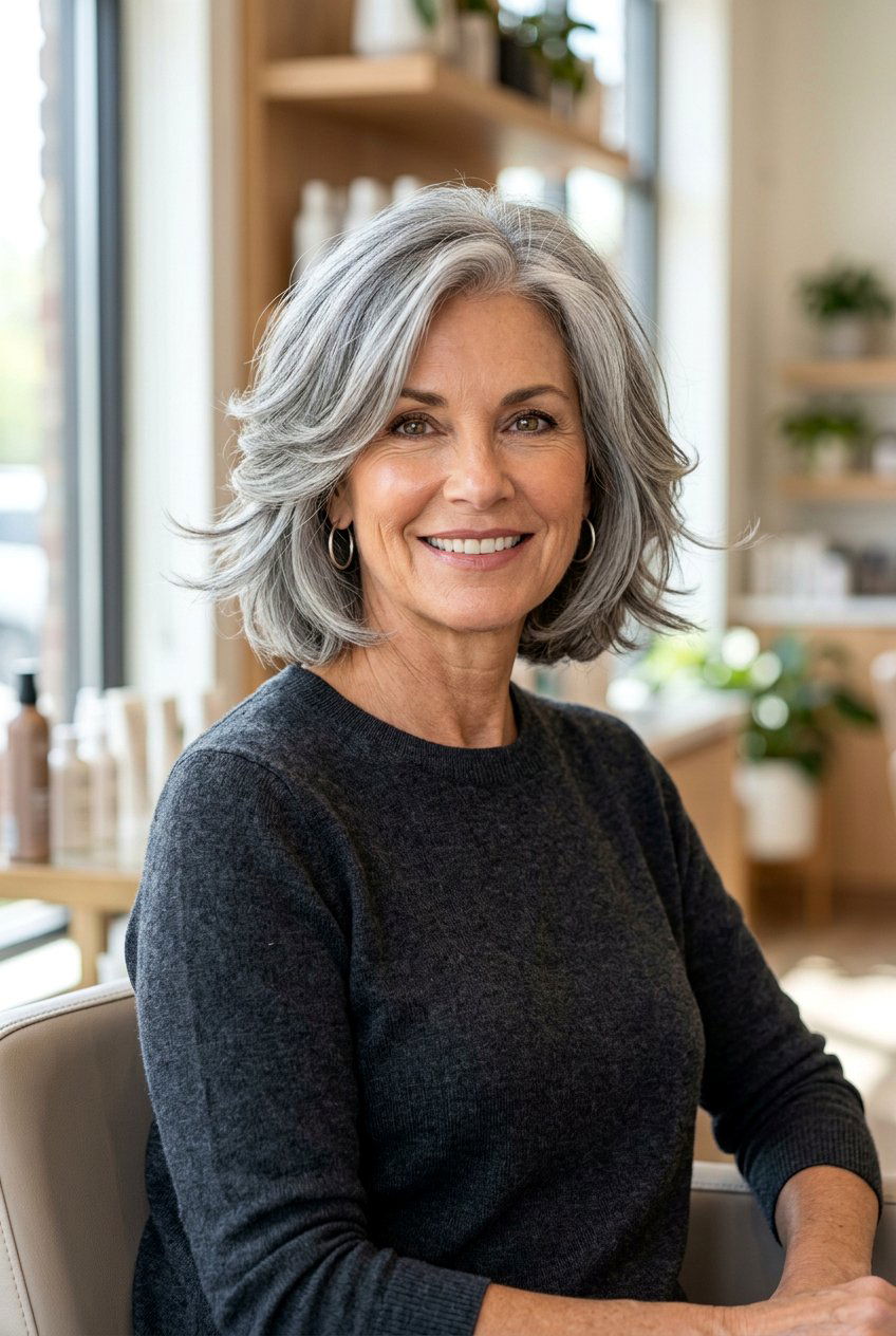 Feathered Gray Bob - 20 gray bob hairstyles - 20 gray bob hairstyles