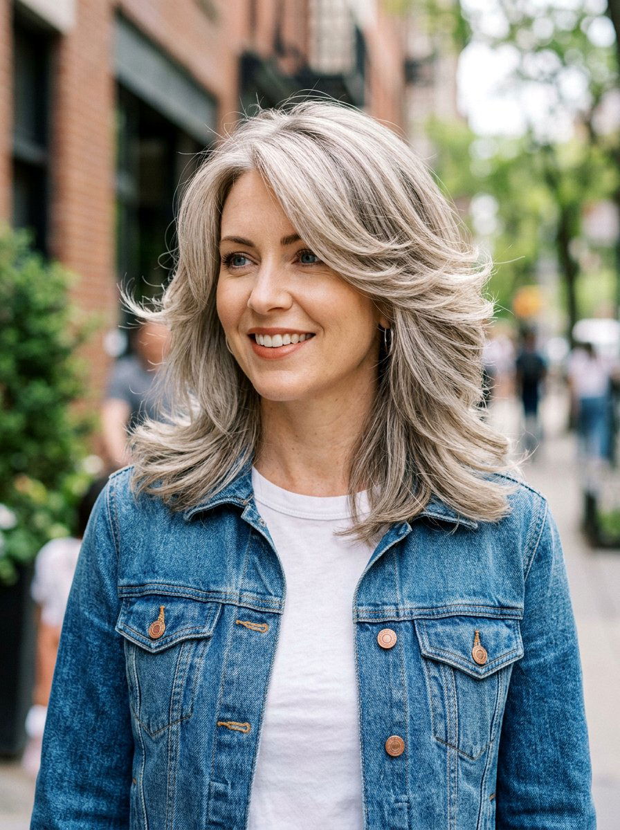 Feathered Hair Silver Beige Blend - 20 silver beige blend for mature women - 20 silver beige blend for mature women