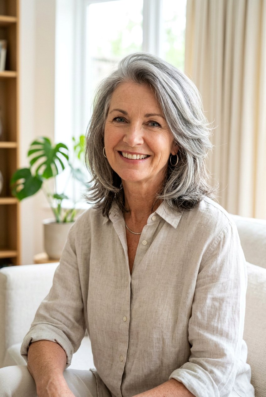 Feathered Layers For Medium Hair - 20 layered haircut for women over 50 with round face - 20 layered haircut for women over 50 with round face