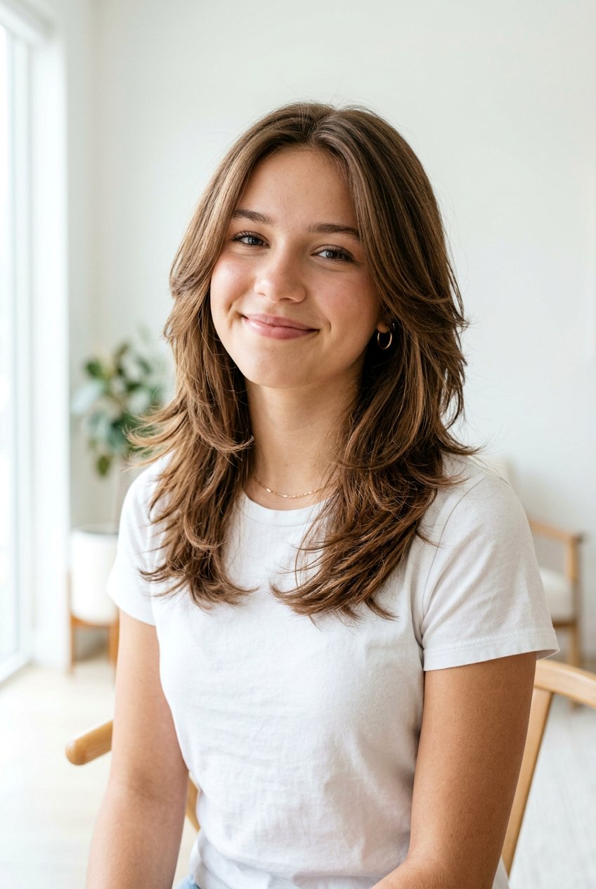 Feathered Layers Medium Length - 20 medium haircut for teenage girls with layers