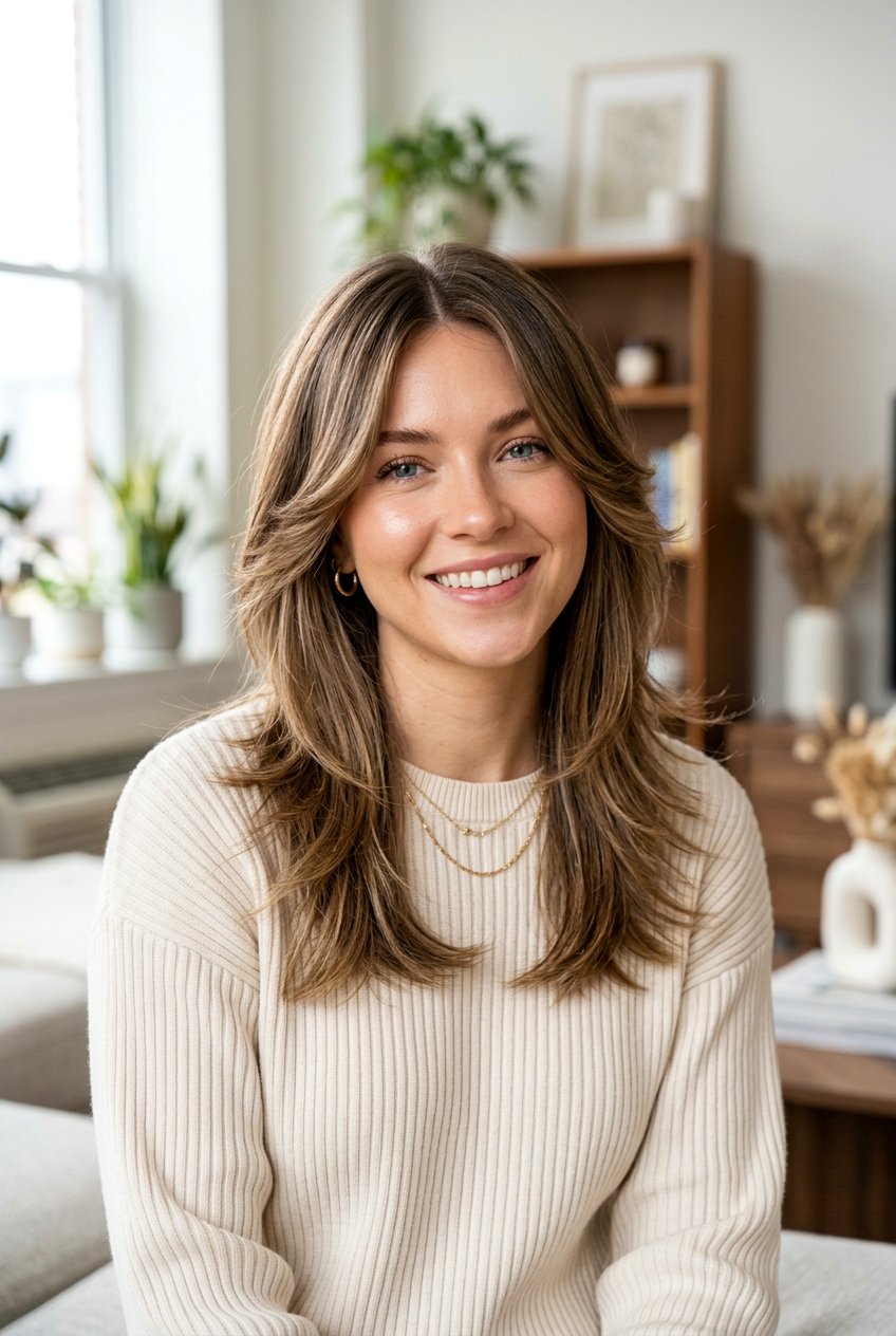 Feathered Layers With Center Part - 20 modern layered haircut - 20 modern layered haircut