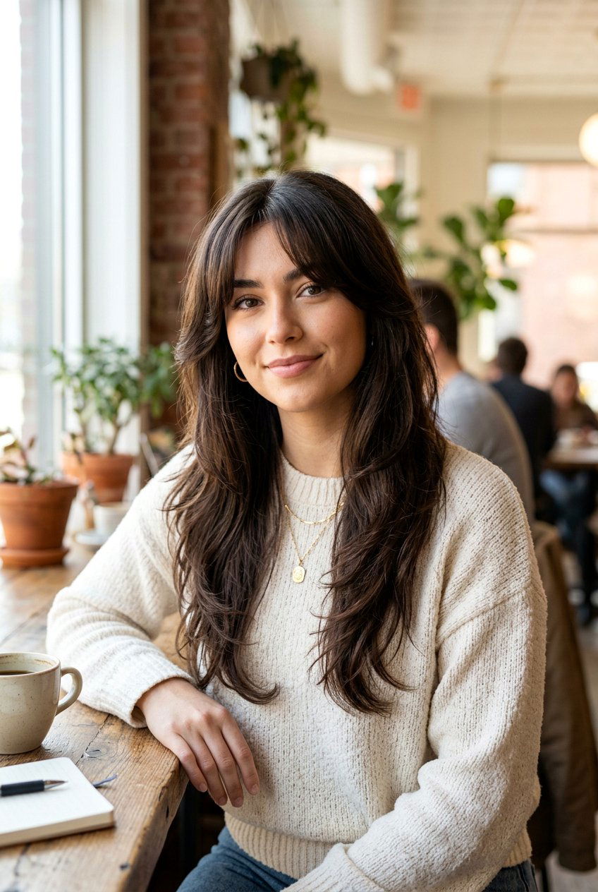 Feathered Layers With Curtain Bangs - 20 feathered long layers for thick hair - 20 feathered long layers for thick hair