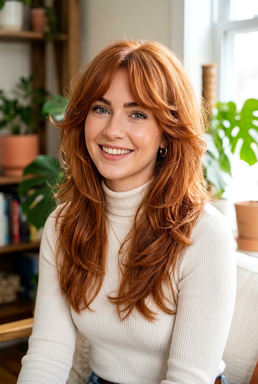 Feathered Layers With Curtain Bangs - 20 layered haircut with feathered ends - 20 layered haircut with feathered ends