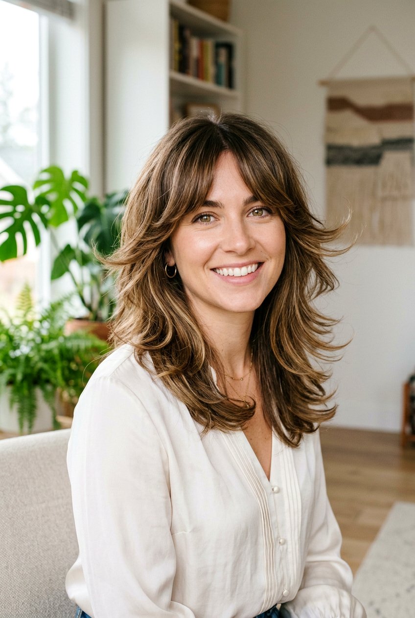 Feathered Layers With Curtain Fringe - 20 70s feathered layers haircut - 20 70s feathered layers haircut