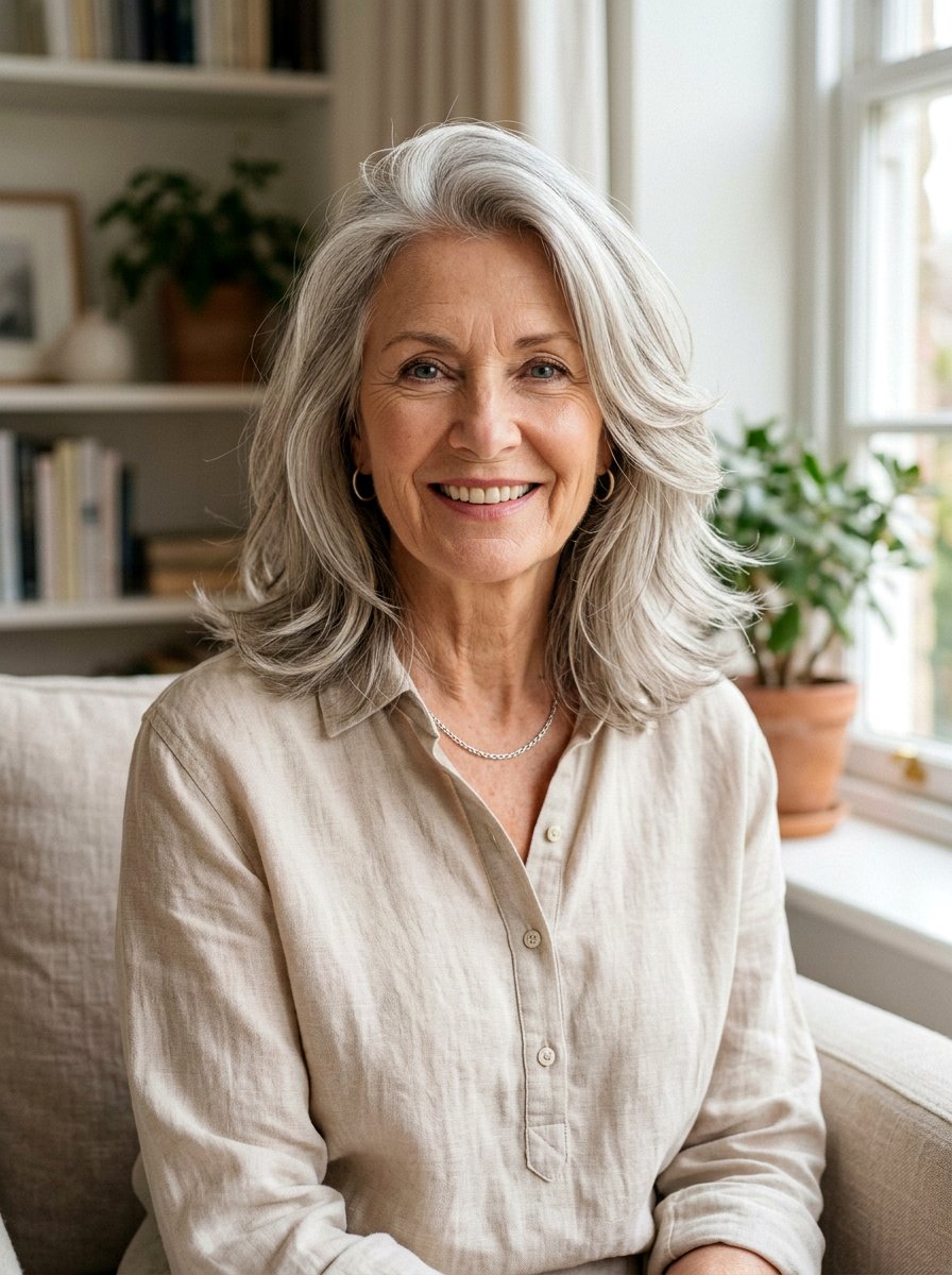 Feathered Lob For Fine Hair - 20 soft feathered lob for older women - 20 soft feathered lob for older women