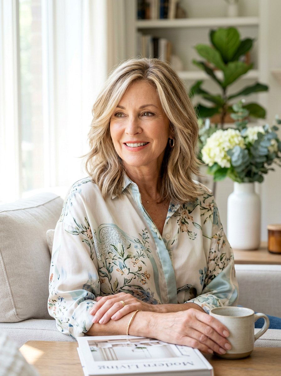 Feathered Lob With Balayage - 20 soft feathered lob for older women - 20 soft feathered lob for older women