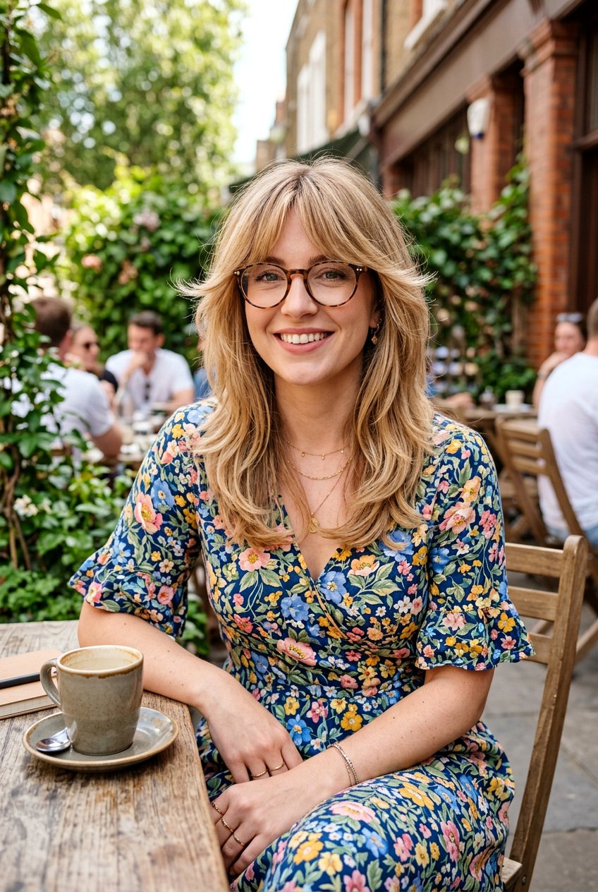 Feathered Long Bangs - 20 long bangs for women with glasses - 20 long bangs for women with glasses