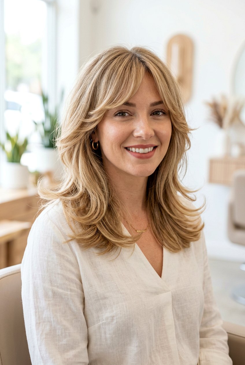 Feathered Medium Hair With Swoop Fringe - 20 side swept fringe for medium hair - 20 side swept fringe for medium hair