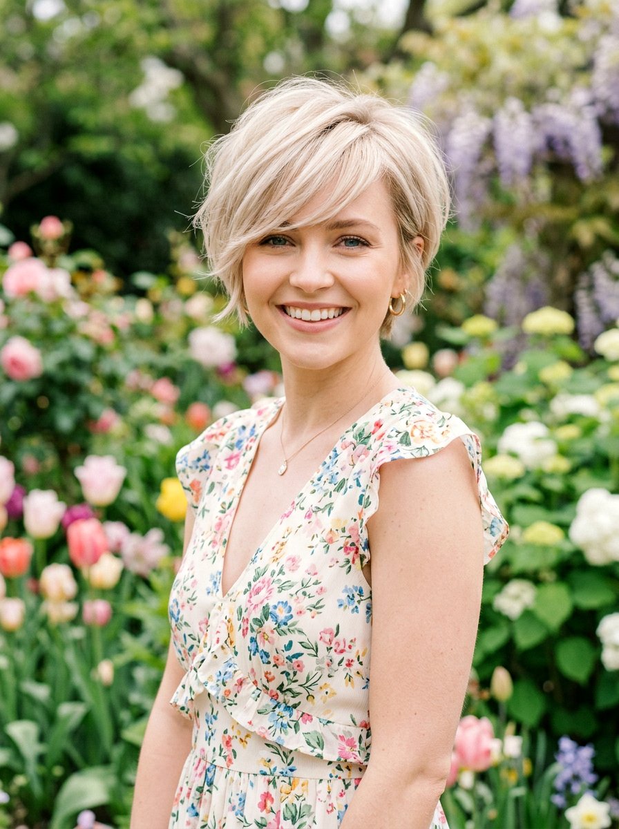 Feathered Pixie With Side Swept Bangs - 20 pixie cut with side swept bangs for older women - 20 pixie cut with side swept bangs for older women