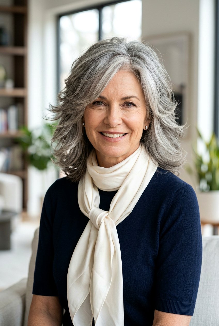 Feathered Salt and Pepper with Steel Lowlights - 20 salt and pepper blend with lowlights - 20 salt and pepper blend with lowlights