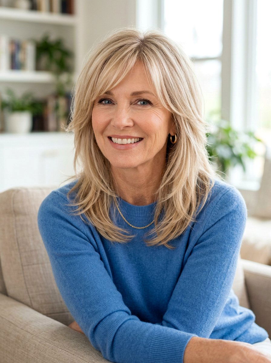 Feathered Shag With Side Bangs - 20 shag haircut for thin hair over 50 - 20 shag haircut for thin hair over 50