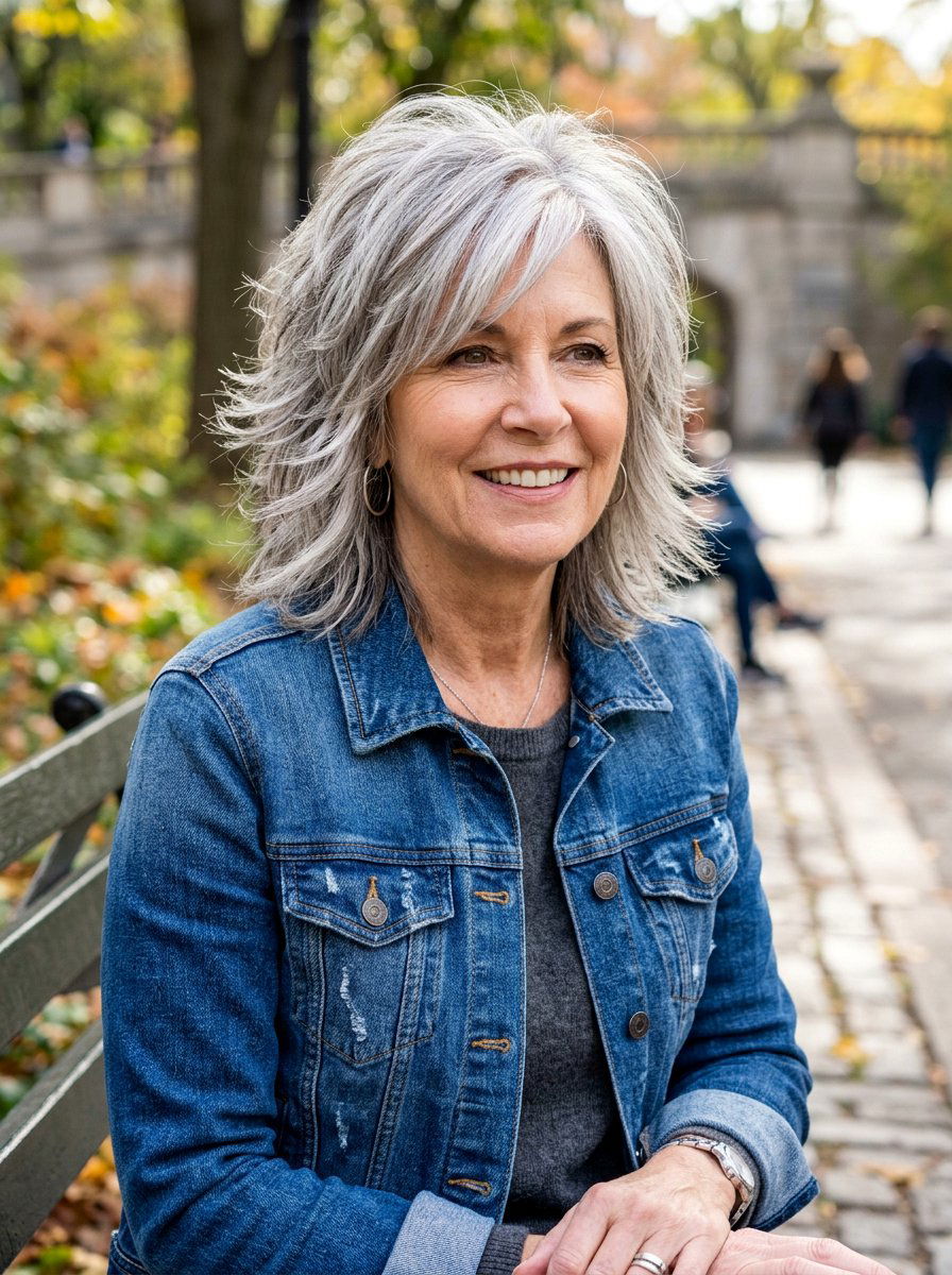 Feathered Shag With Silver Highlights - 20 silver feathered haircut for older women - 20 silver feathered haircut for older women