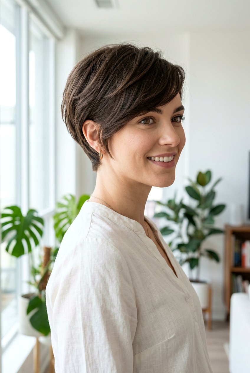 Feathered Short Pixie With Side Swept Bangs - 20 feathered short pixie haircut - 20 feathered short pixie haircut