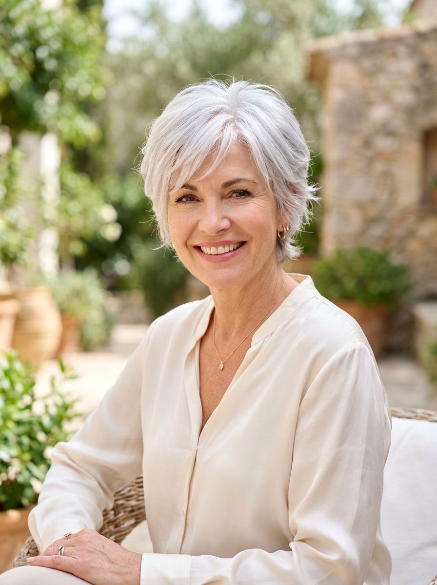 Feathered Silver Pixie Haircut - 20 short gray pixie with layers - 20 short gray pixie with layers