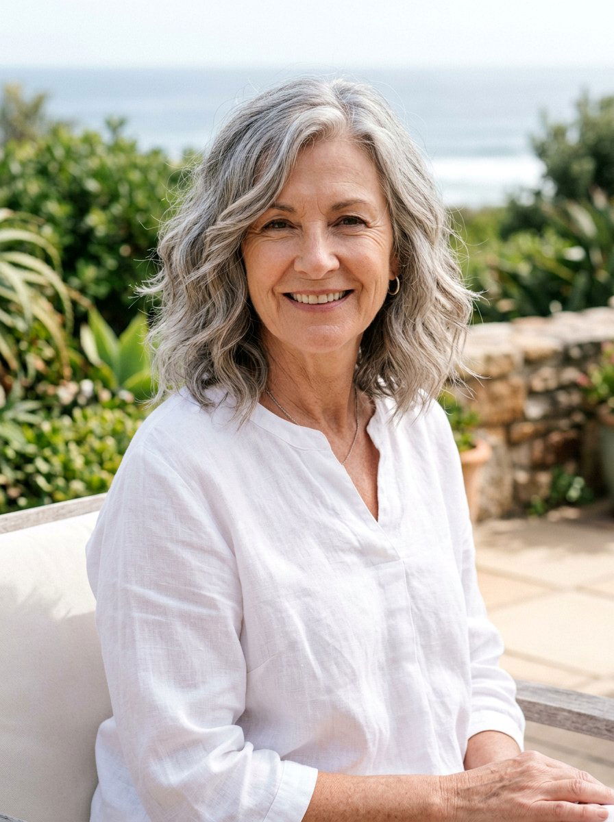 Feathered Wavy Lob - 20 soft feathered lob for older women - 20 soft feathered lob for older women