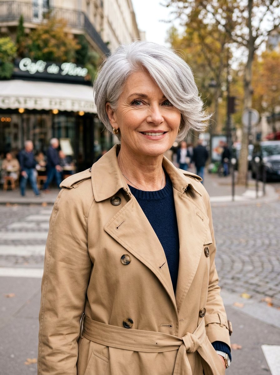 Feathered Wedge Cut - 20 silver feathered haircut for older women - 20 silver feathered haircut for older women