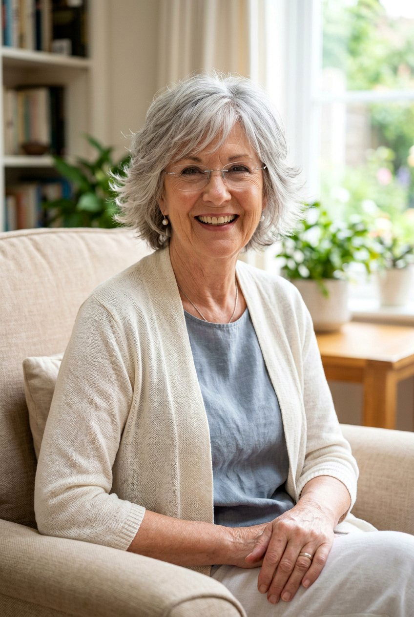 Feathered layers for gray hair - 20 hairstyles for women with glasses over 60 - 20 hairstyles for women with glasses over 60