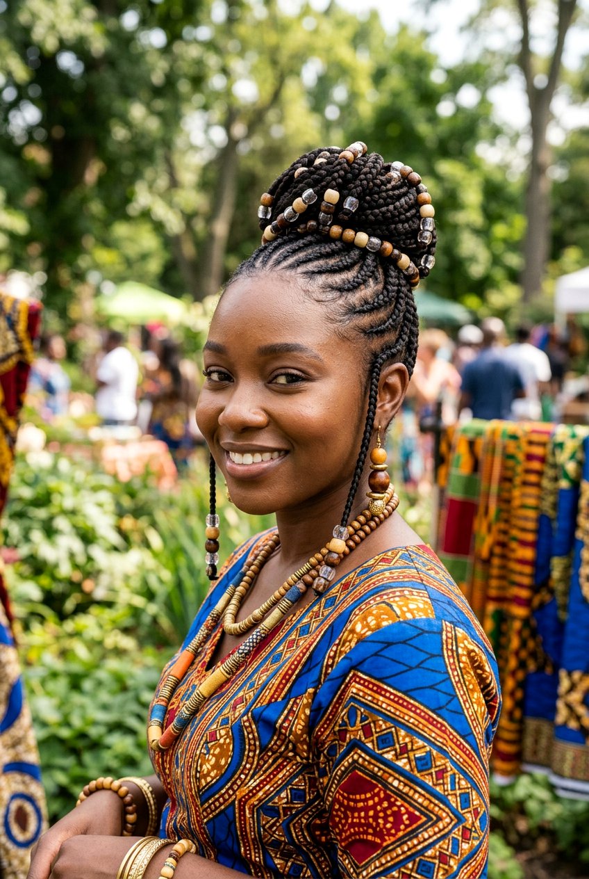 Feed In Braids Bun With Beads - 20 feed in braids bun hairstyle - 20 feed in braids bun hairstyle