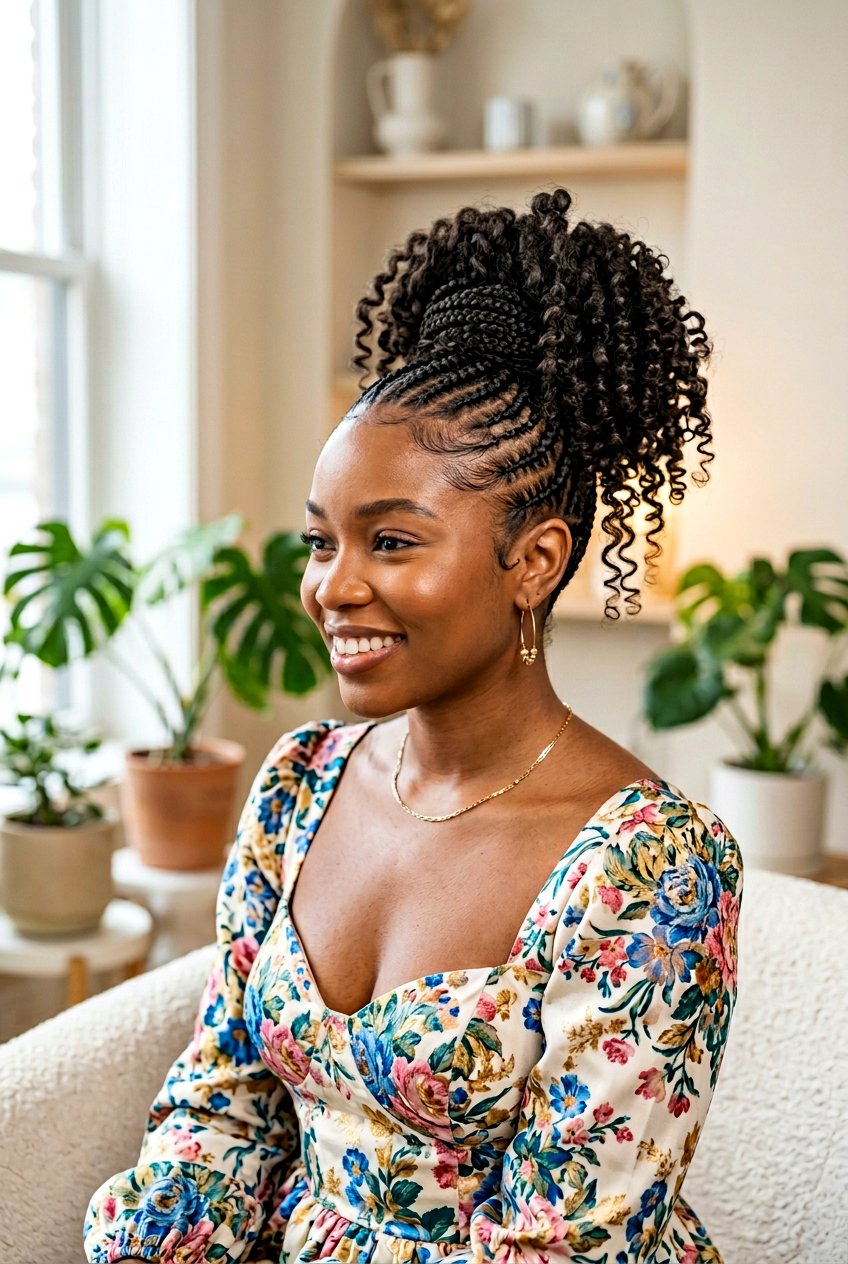 Feed In Braids Bun With Curly Ends - 20 feed in braids bun hairstyle - 20 feed in braids bun hairstyle