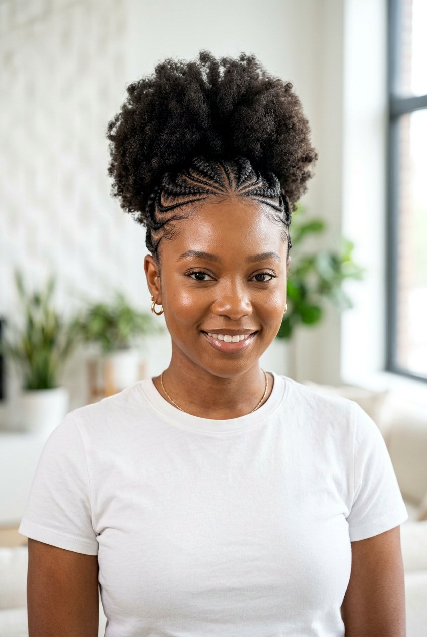 Feed In Braids High Afro Puff - 20 afro puff ponytail with braids