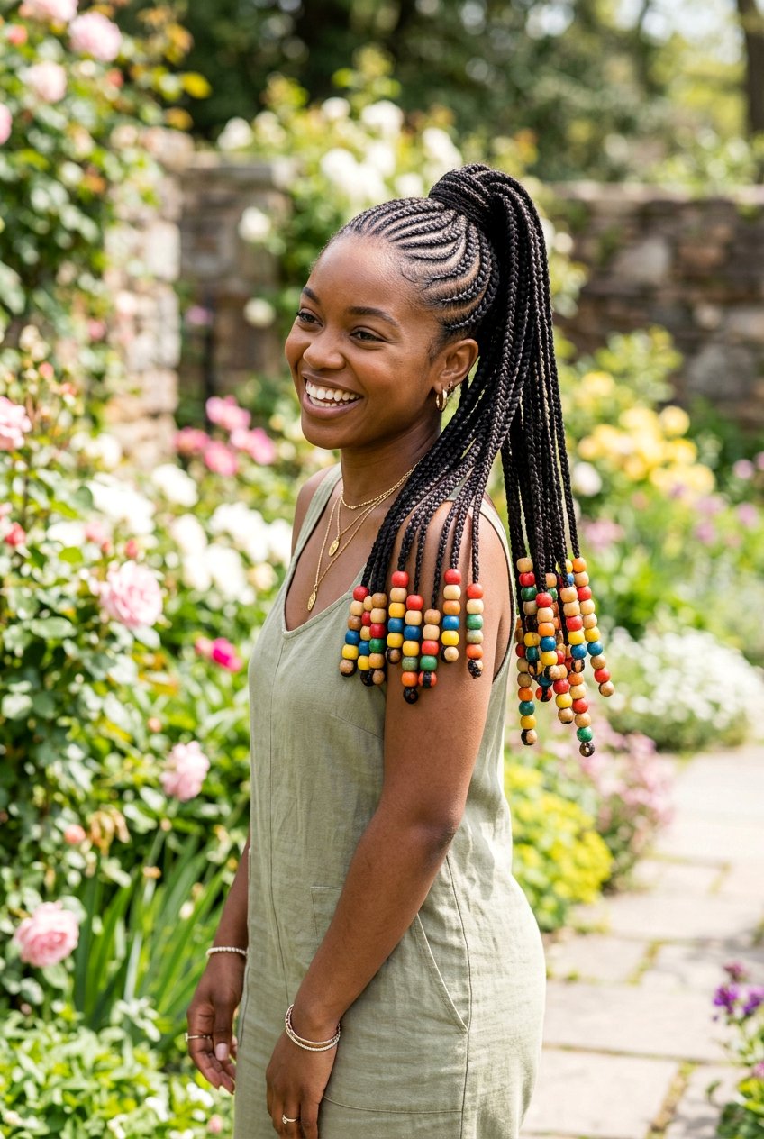 Feed In Braids Ponytail With Beads - 20 feed in braids ponytail - 20 feed in braids ponytail