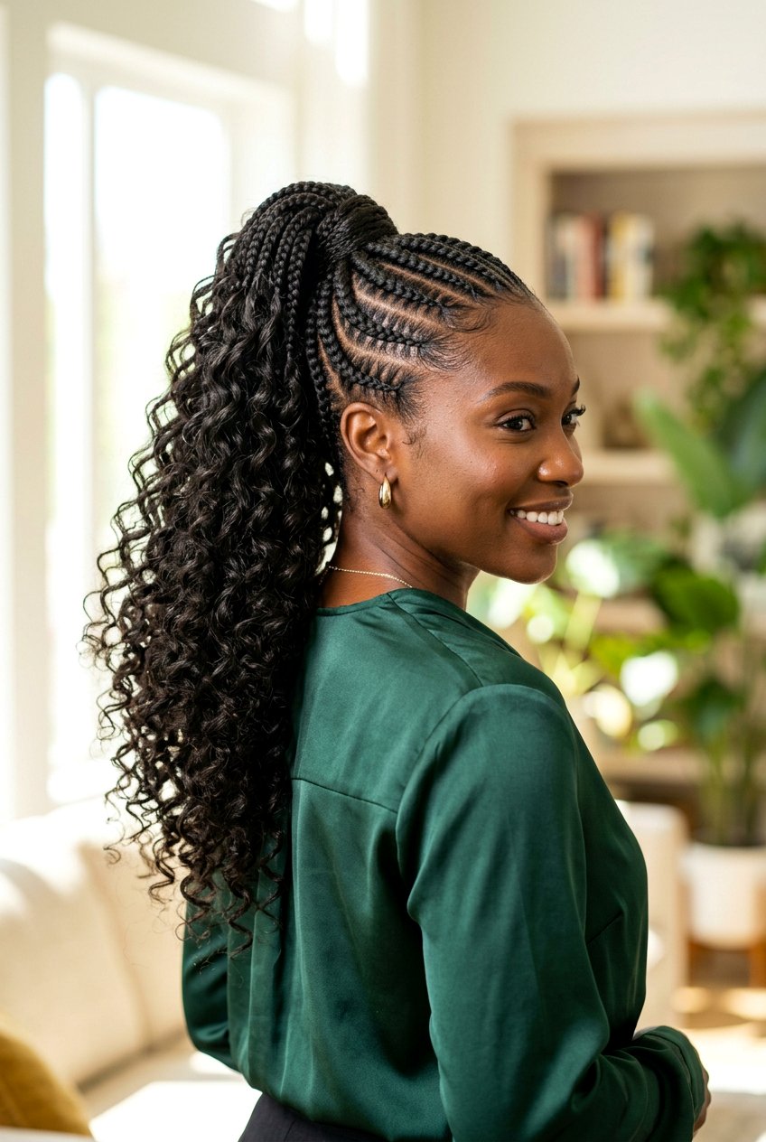 Feed In Braids Ponytail With Curly Ends - 20 feed in braids ponytail - 20 feed in braids ponytail