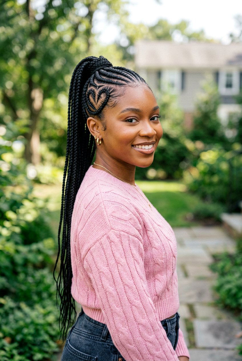 Feed In Braids Ponytail With Heart Design - 20 feed in braids ponytail - 20 feed in braids ponytail