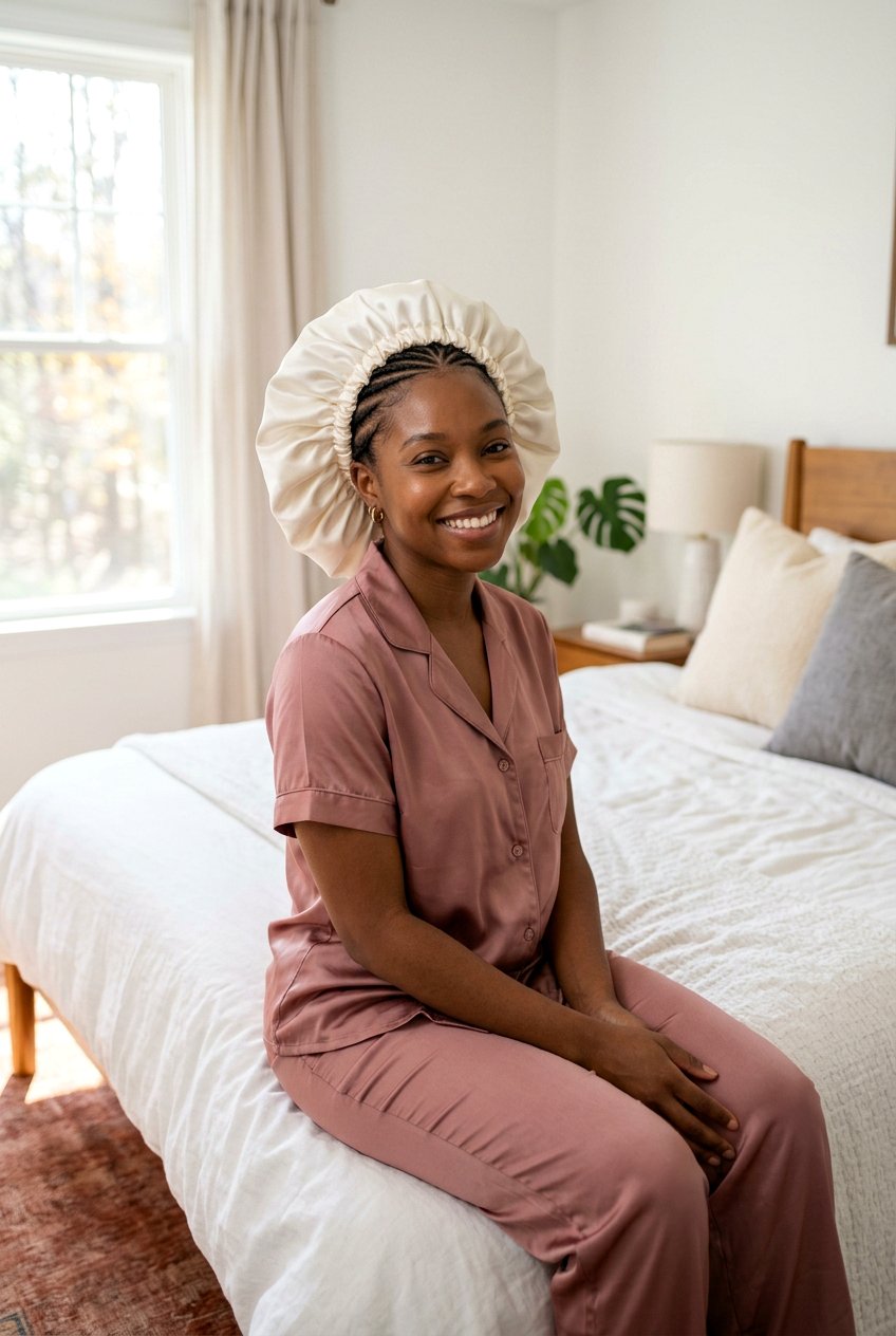 Feed In Braids Wrapped in Silk Bonnet - 20 braided protective styles for sleep - 20 braided protective styles for sleep