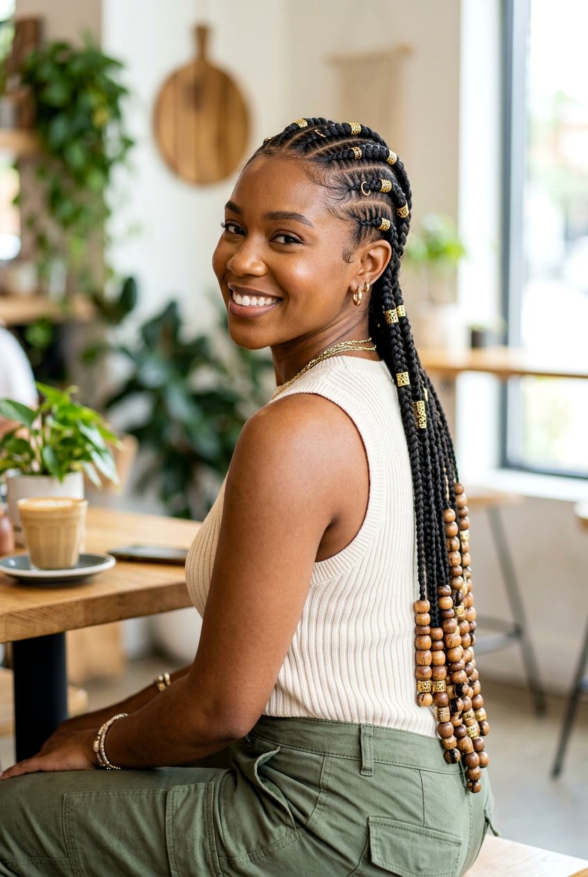 Feed In Braids with Beads and Cuffs - 20 protective styles for long natural hair - 20 protective styles for long natural hair