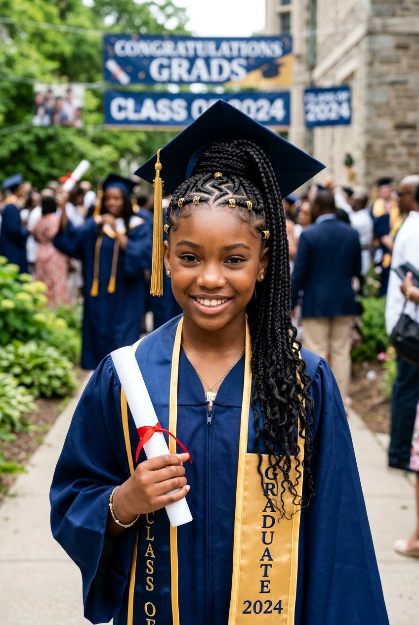 Feed In Cornrow Ponytail with Zigzag Part - 20 graduation braid ponytail for black girls - 20 graduation braid ponytail for black girls