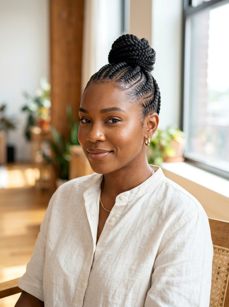 Feed In Cornrows Straight Back With Bun - 20 straight back cornrows with bun - 20 straight back cornrows with bun