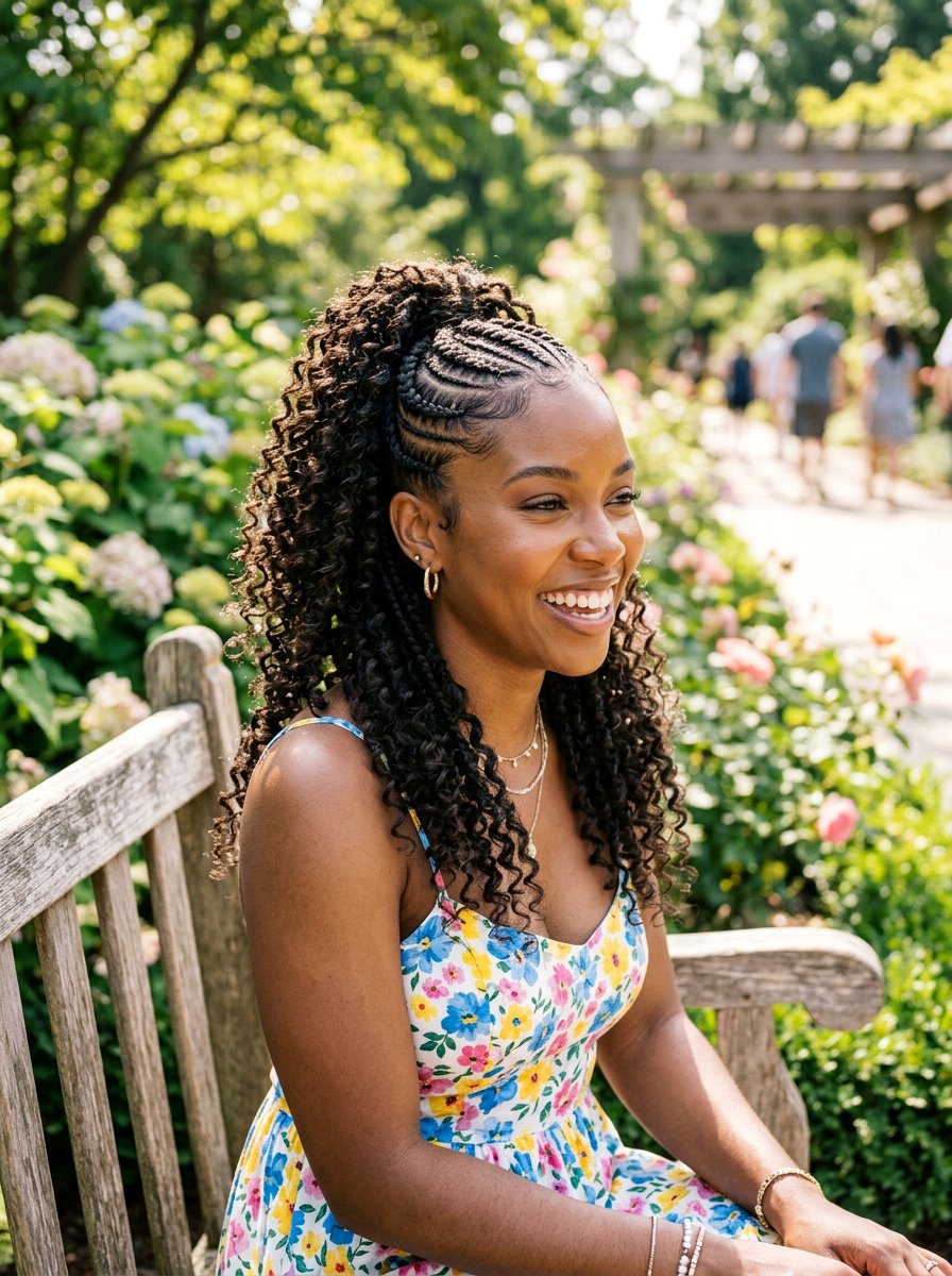 Feed In Cornrows With Curly Ponytail - 20 straight back cornrows with ponytail - 20 straight back cornrows with ponytail