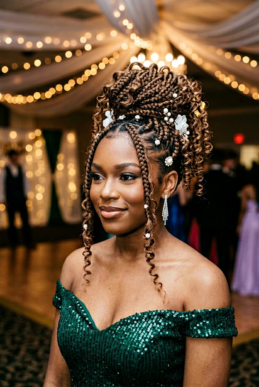 Feed In Cornrows into a Low Braided Bun - 20 prom braid styles for black women - 20 prom braid styles for black women
