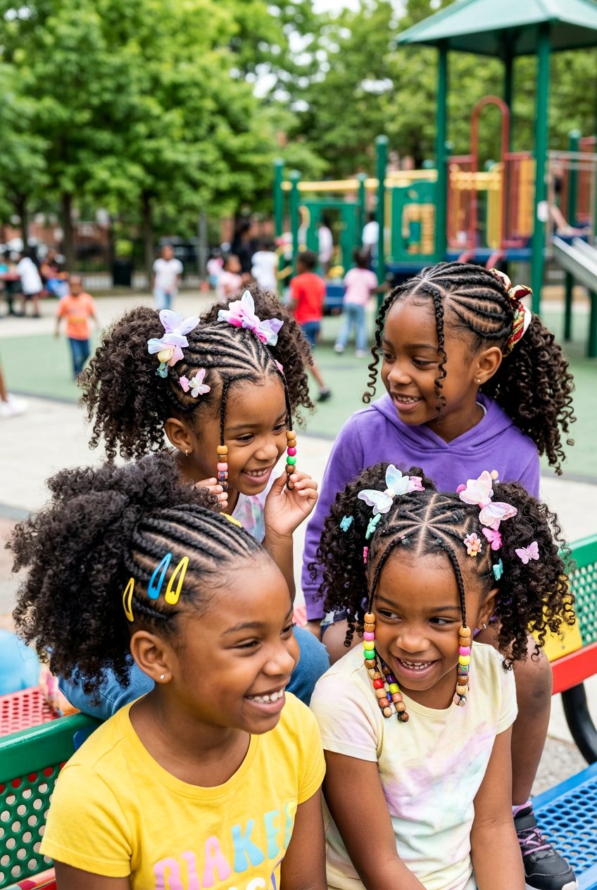 Feed In Cornrows with High Curly Puff Ponytail - 20 little girls cornrows with curly ponytail - 20 little girls cornrows with curly ponytail