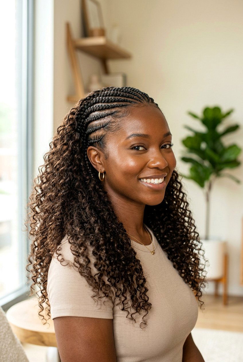 Feed In Half Cornrows With Curly Weave - 20 half cornrow half curls styles - 20 half cornrow half curls styles