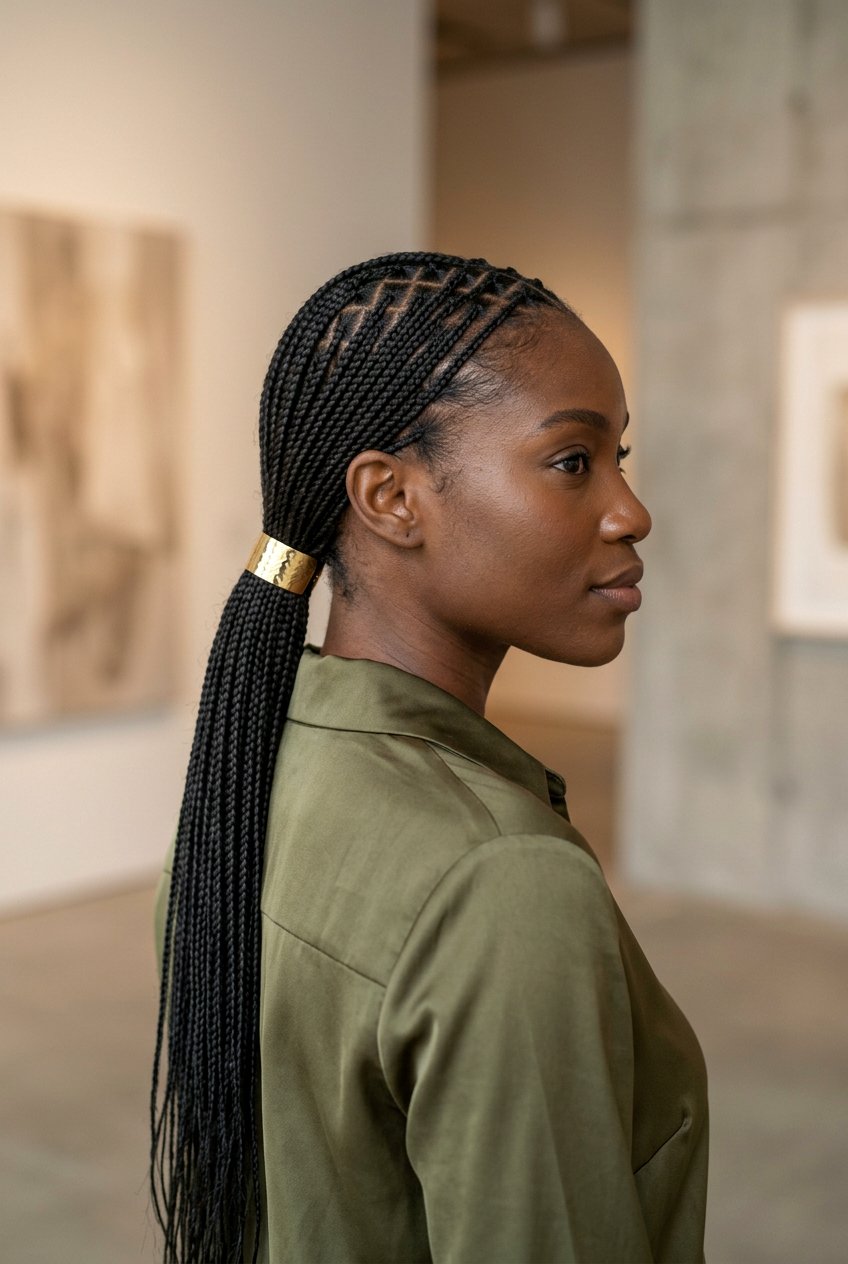 Feed In Mini Braids Ponytail with Cornrow Base - 20 mini braids ponytail for natural hair - 20 mini braids ponytail for natural hair